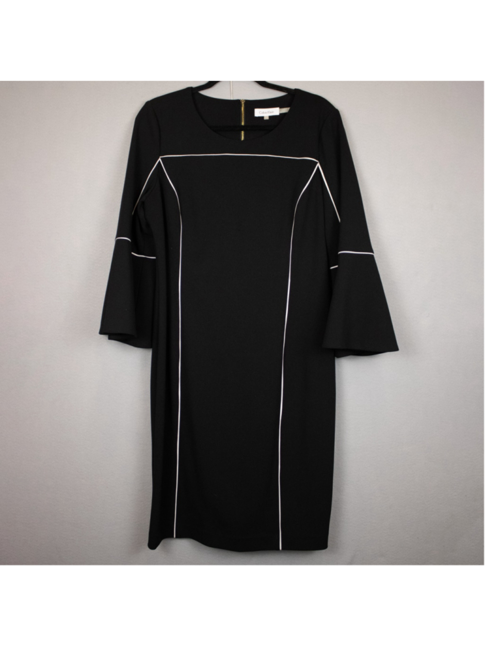 Calvin Klein black bell sleeve sheath dress-14